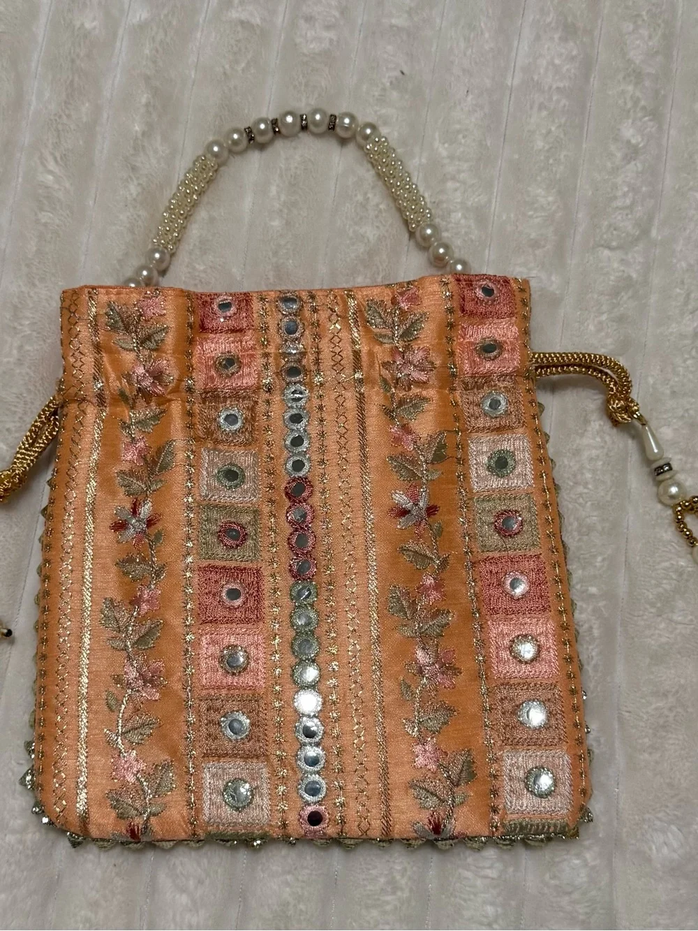 Embroidered Peach Beaded Evening Bag